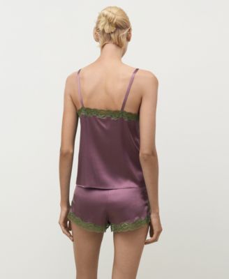 Women's Contrasting Lace Silk Top