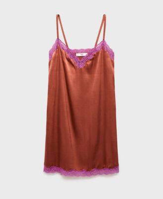 Women's Contrasting Color Lace Silk Nightdress