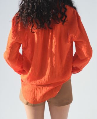Women's Oversized Crinkled-Effect Shirt