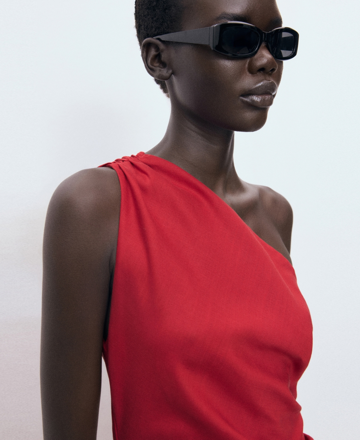 Mango Lyocell Dress With Asymmetrical Neckline Red In Red