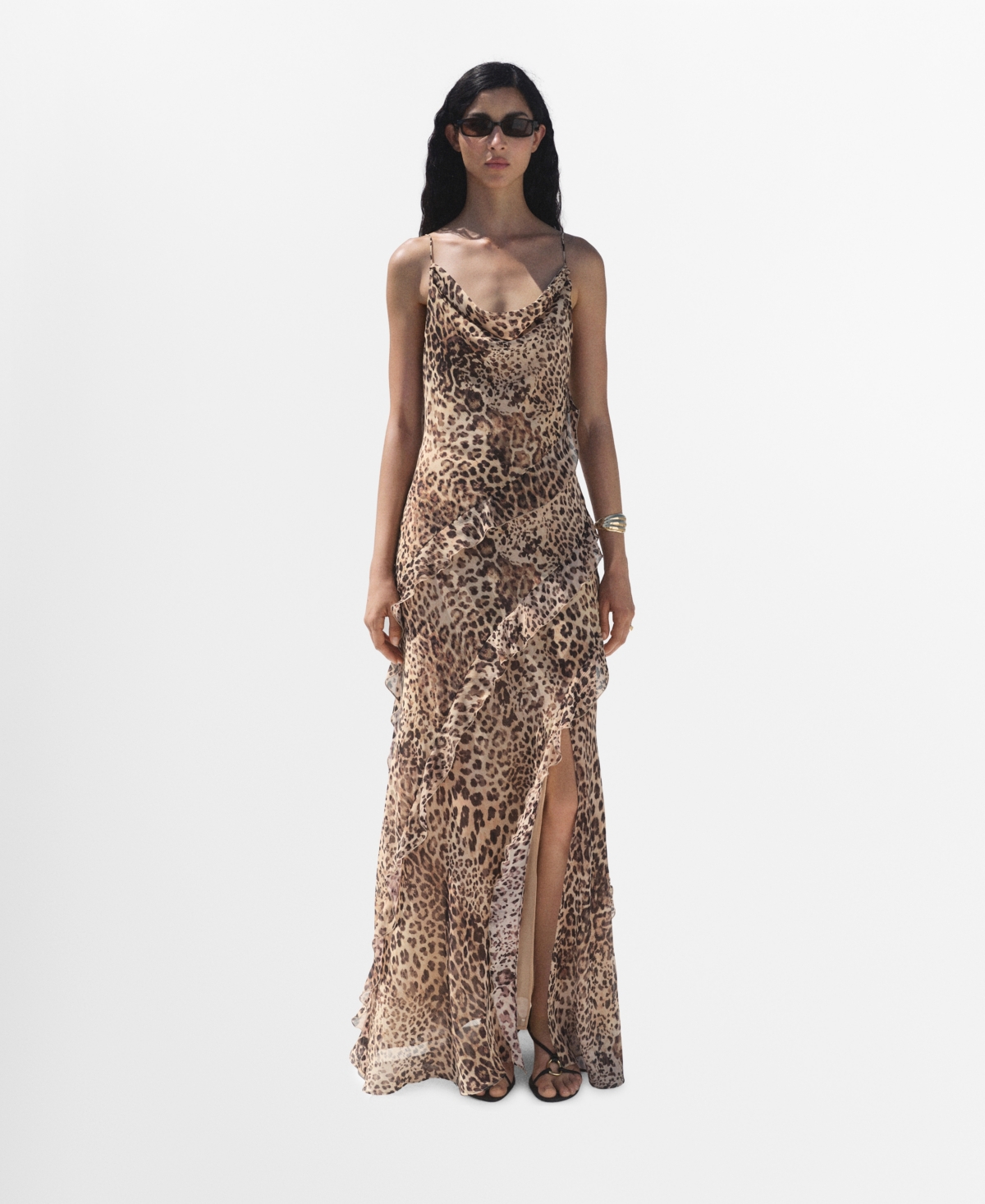 Mango Dress Ecru In Brown