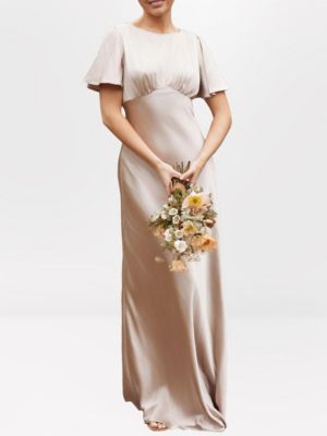 Women's Gathered Bust Satin Bridesmaid Dress