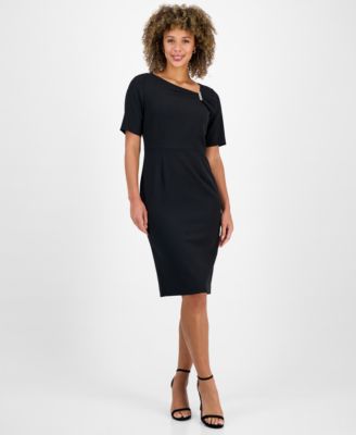 Kasper - Women's Asymmetrical-Neck Sheath Dress