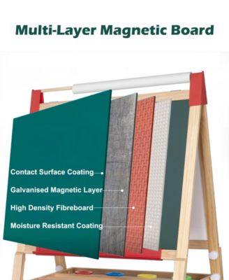 3-in-1 Adjustable Kids Art Easel with Chalkboard, Whiteboard, and Paper Roll