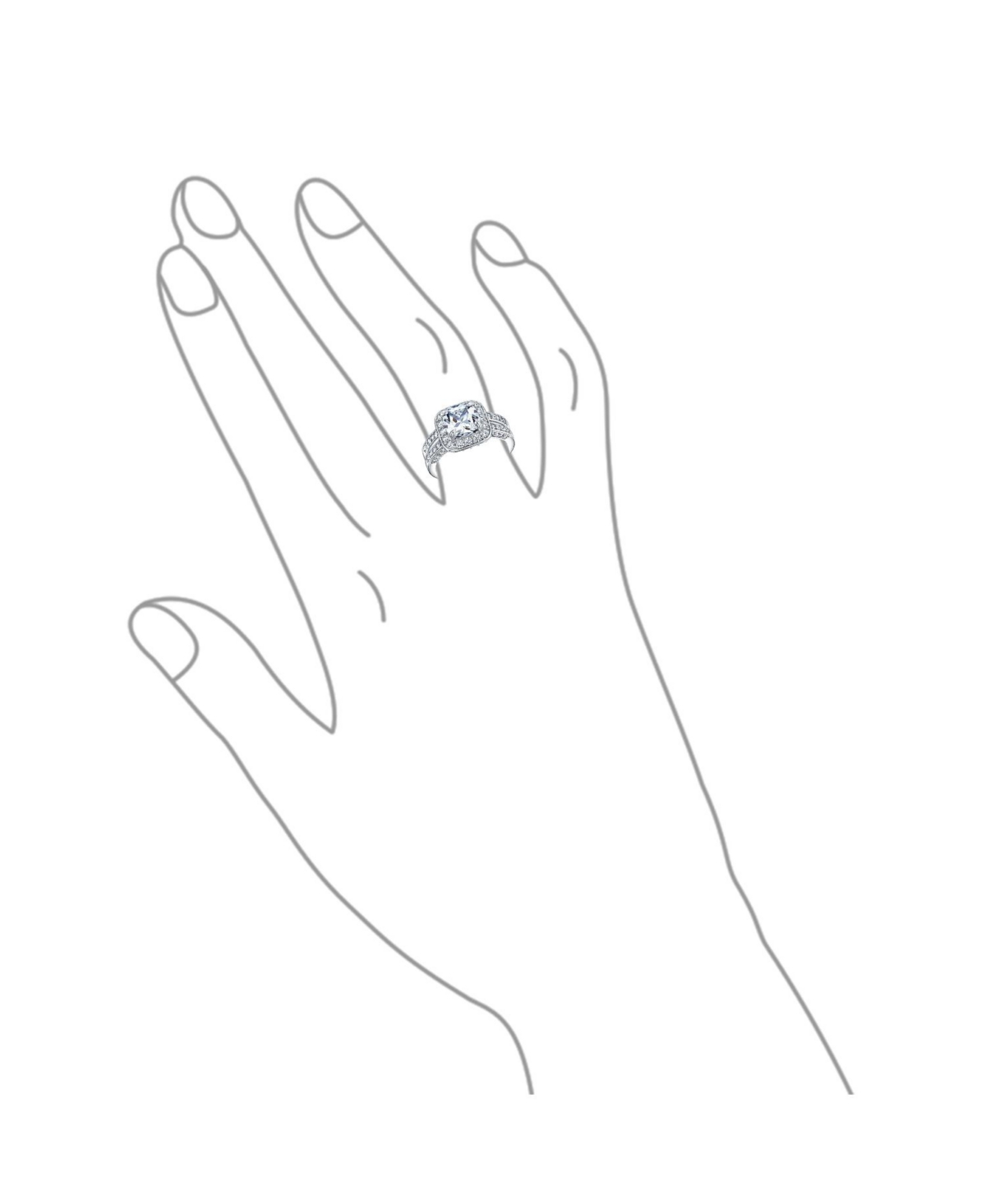 Bling Jewelry 2CT Cushion Cut Cz Promise Ring in Sterling Silver with Three-Sided Double Pave Band