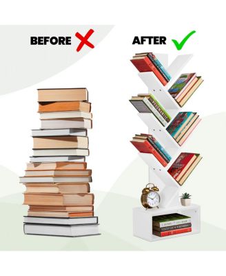 7-Tier Zigzag Tree Bookcase with Open Drawer for Books, Decor, and Accessories - Space-Saving Organizer Unit for Living Room, Bedroom, Office