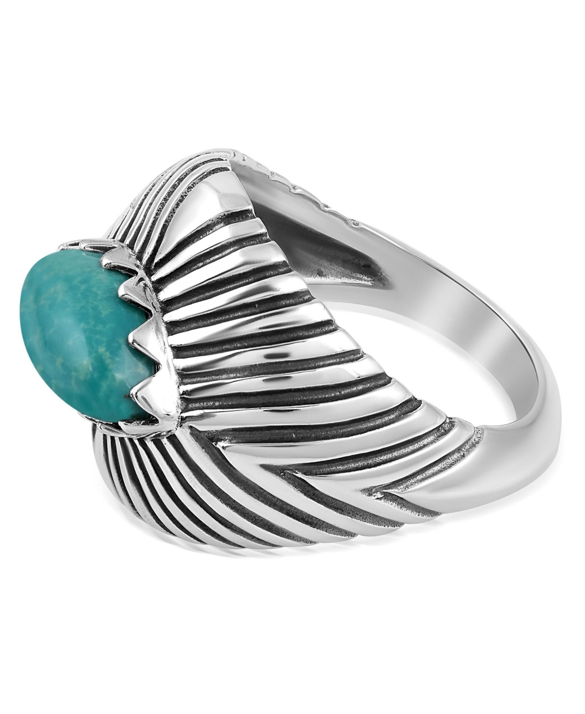 American West Jewelry Sterling Silver Green Turquoise Marquise Gemstone Ribbed Ring