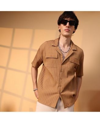 Men's Camel Brown Tactile-Lined Oversized Shirt