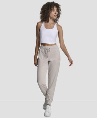 Women's Platinum Velour Rhinestone Logo Slim Fit Joggers