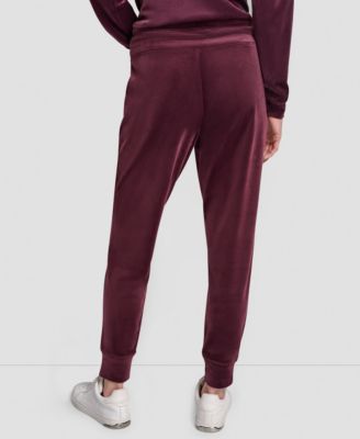 Women's Platinum Velour Rhinestone Logo Slim Fit Joggers