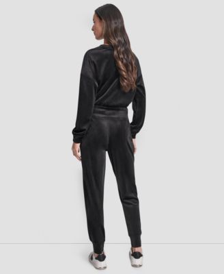 Women's Platinum Velour Rhinestone Logo Slim Fit Joggers