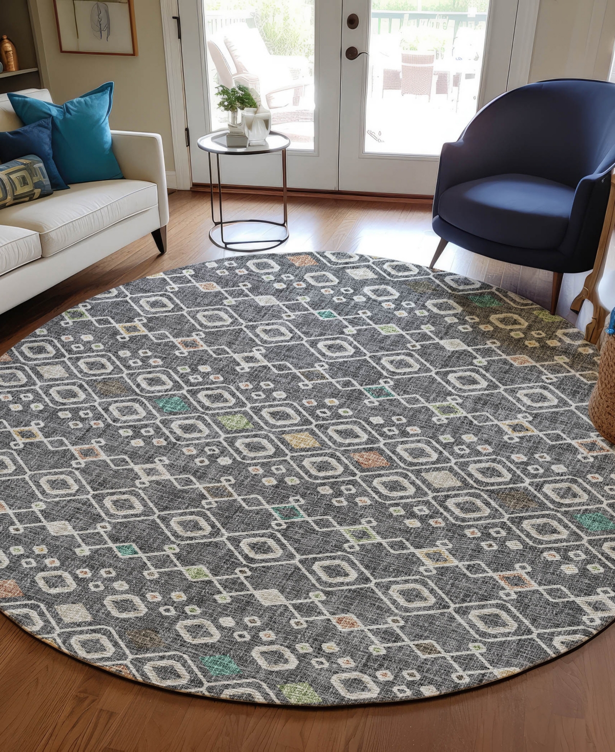Dalyn Portico Po4 8'x8' Round Area Rug In Gray