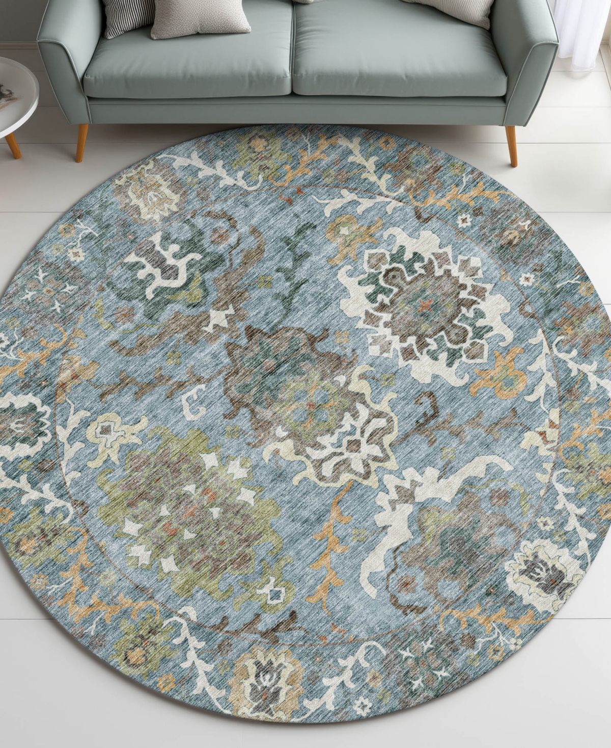 Dalyn Silk Road Washable Sr8 8'x8' Round Area Rug In Blue