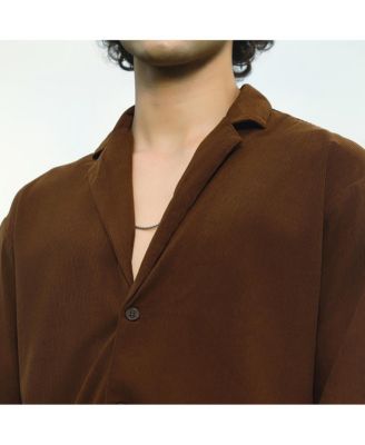 Men's Chocolate Brown Ribbed Oversized Shirt