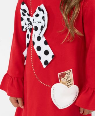 Little Girls' Interlock Dress with Polka-Dot Statement Bow