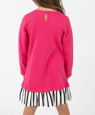 Little Girls' Interlock Dress with Black & White Striped Hem