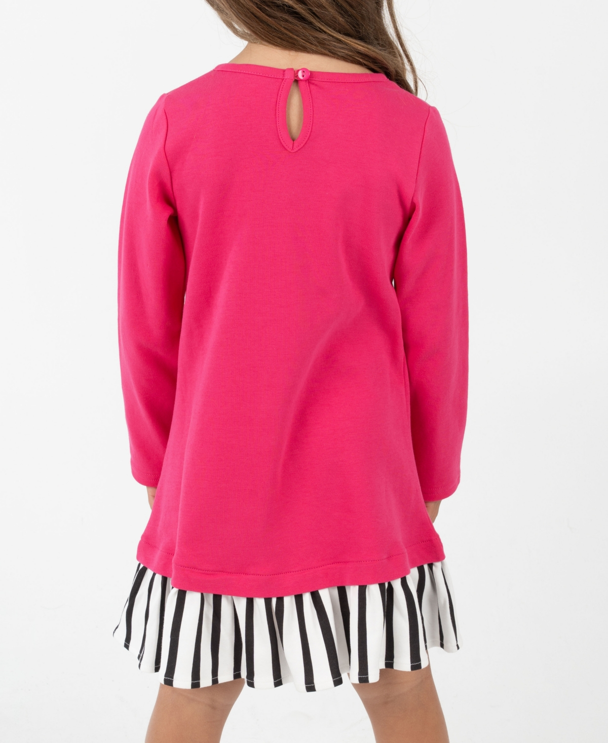 Rare Editions Little Girls Interlock Dress With Black & White Striped Hem In Pink