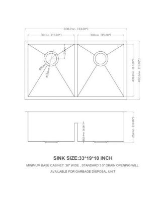 33 Inch 16-Gauge Stainless Steel Double Bowl Undermount Kitchen Sink with Soundproofing