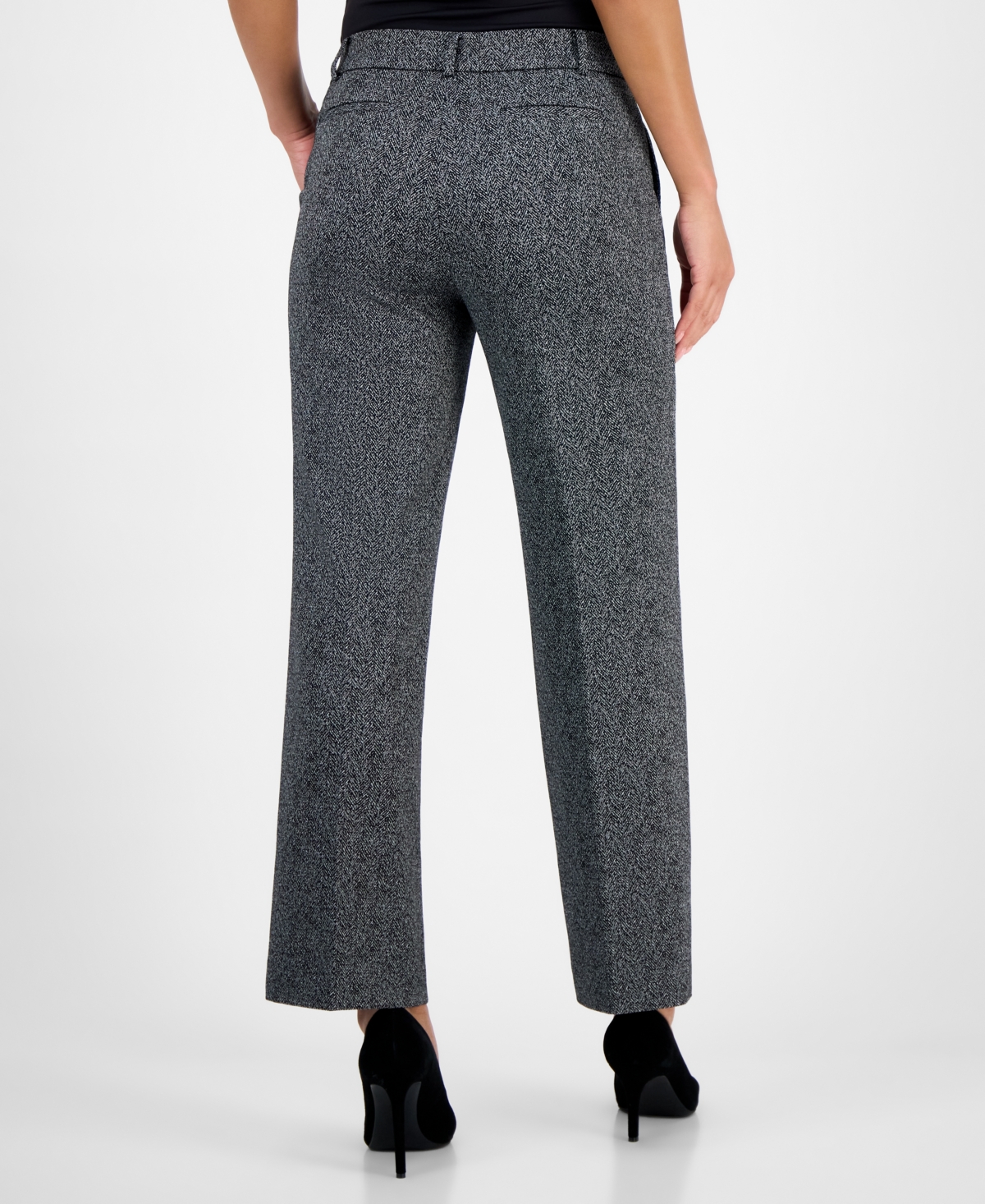 Kasper Petite Herringbone Fly-Front High-Rise Pants