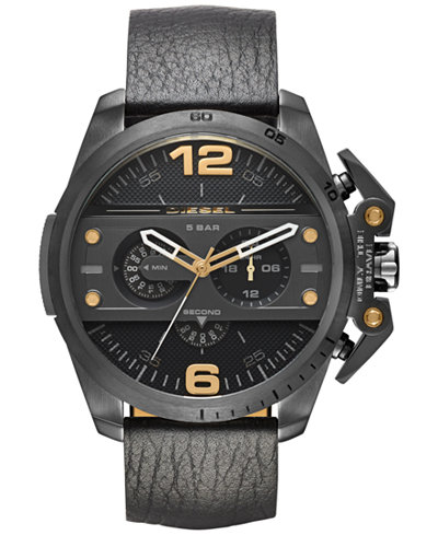 Diesel Men's Chronograph Ironside Black Leather Strap Watch 48x55mm DZ4386