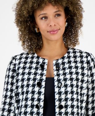 Women's Houndstooth Collarless Jacket, Regular & Petite