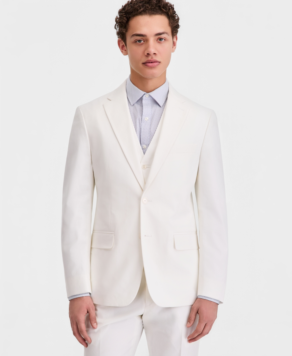 Tommy Hilfiger Men's Modern-Fit Th Flex Stretch Chambray Suit Separates Jacket - White