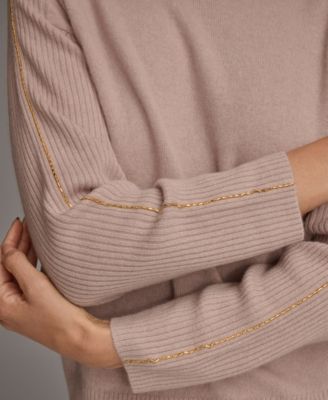 Women’s Mock-Neck Cashmere Sweater with Gold Contrast Trim