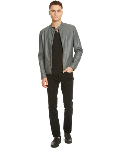 Kenneth Cole Reaction Men's Faux Leather Moto Jacket, Eyelet T-Shirt and Straight-Leg Jeans