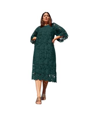 Women's Bell-Sleeve Lace Midi Dress