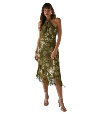 Women's Metallic Chiffon Wrap Front Midi Dress