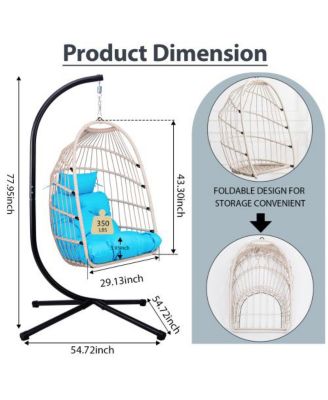 Blue Wicker Egg Hanging Chair with Stand and 350 lb Capacity