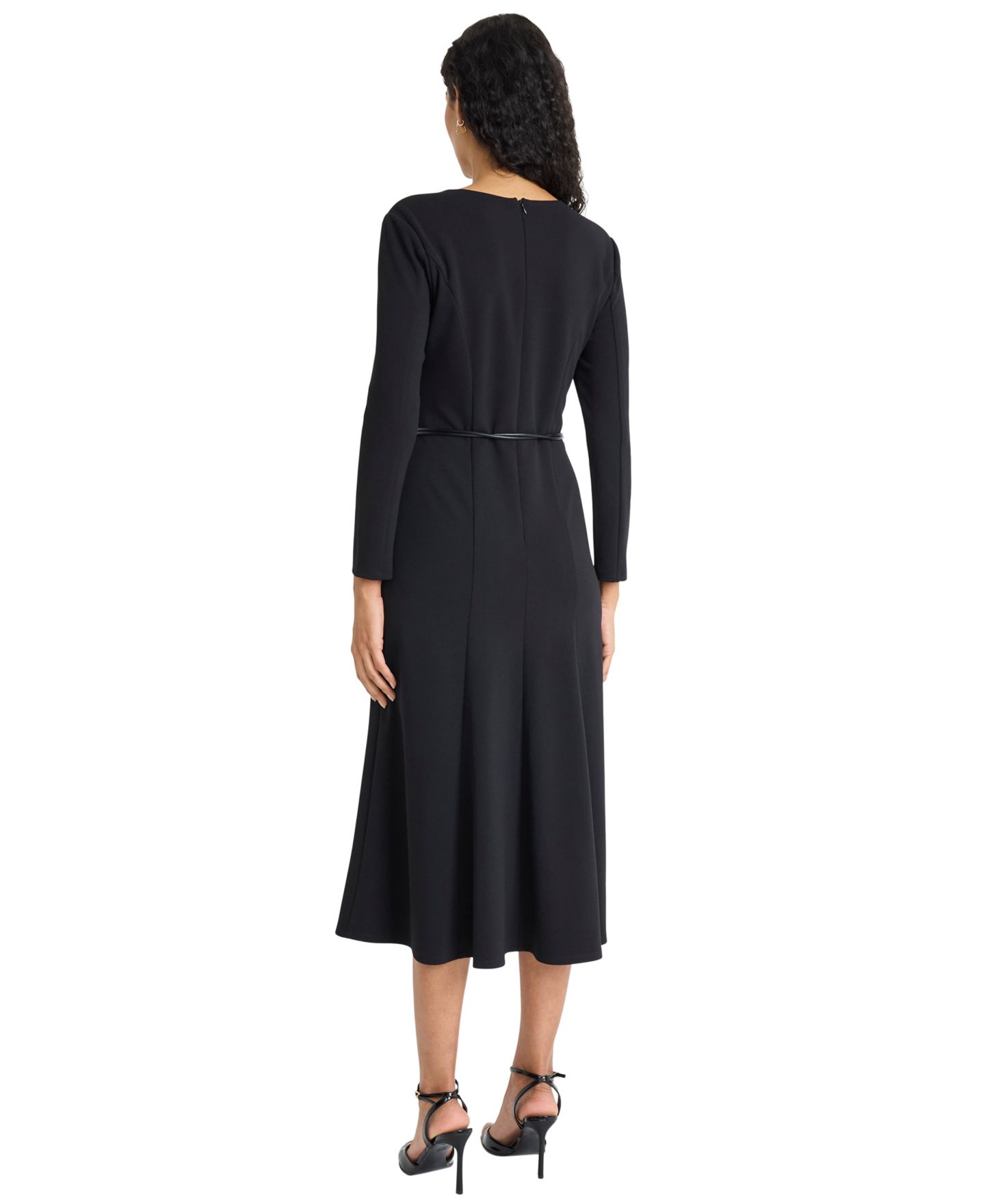 Женское платье Maggy London Tie Belt Long Sleeve Midi, цвет: Чёрный — фото 3