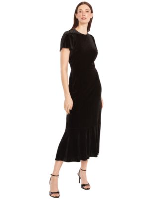 Women's Short Sleeve Velvet Midi Dress