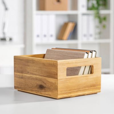 Acacia Wood Pantry Bin with Handles - Set of 2 - Natural