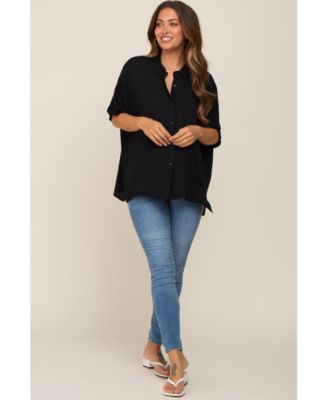 Maternity White Button Up Dolman Short Sleeve Top