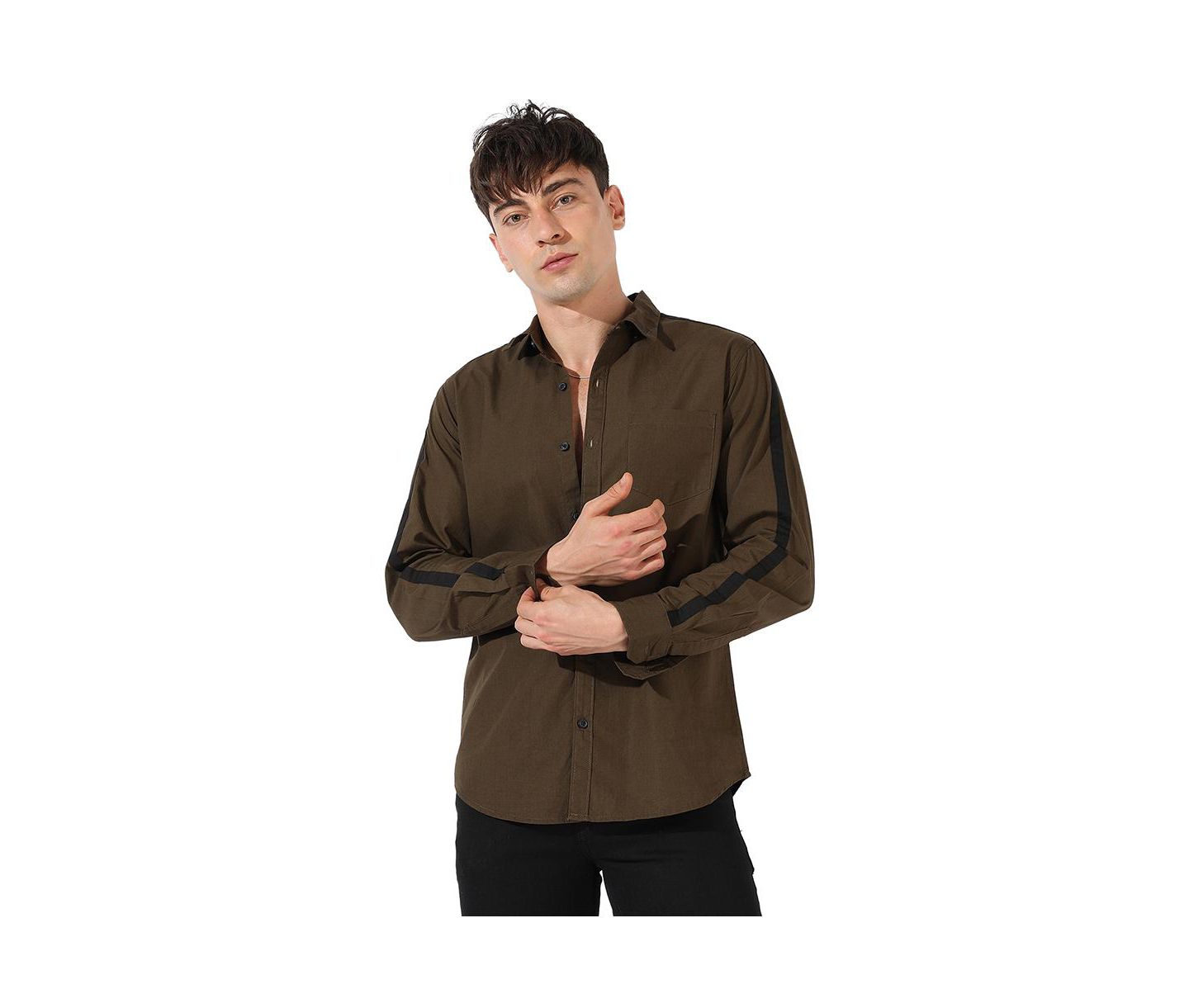 Мужская рубашка Cahoot Campus Sutra Olive Green Side Striped, цвет: Зелёный — фото 5