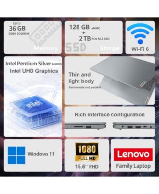 IdeaPad 1 15.6" Traditional Laptop Intel Pentium Silver N6000 4GB RAM Intel UHD Graphics 128GB eMMC Storage Windows 11 Home