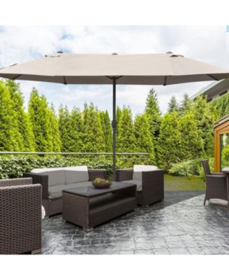 15 Ft Double Sided Rectangular Patio Umbrella with Base and Crank