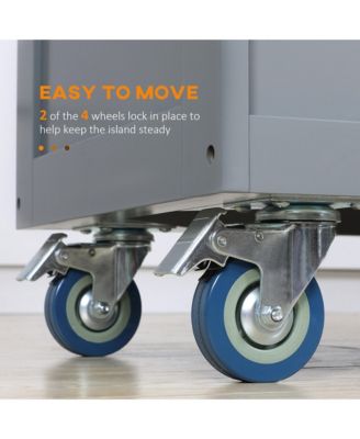 Dark Gray Kitchen Helper: Utility Cart with Drop-Leaf &amp; Rubber Wood Top