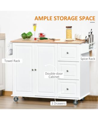 White Kitchen Assistant: Island Cart with Drop Leaf and Storage