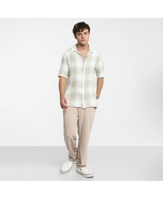 Men's Greige & Ivory White Buffalo Check Oversized Shirt