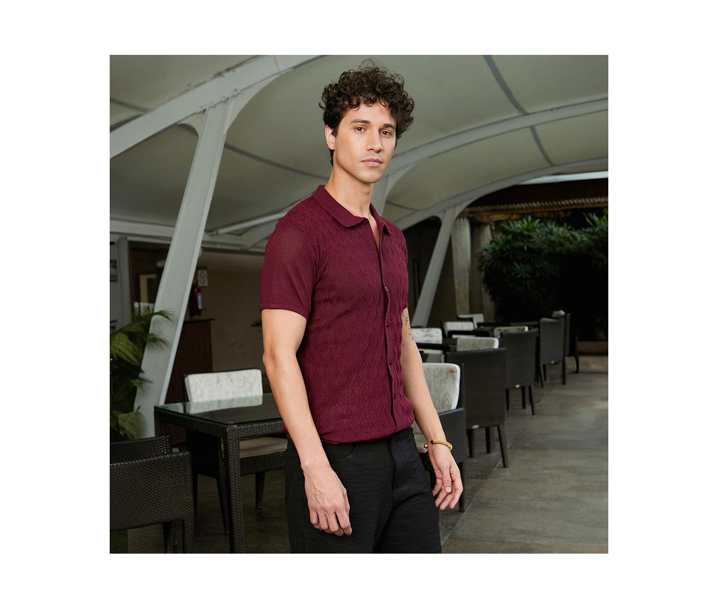 Мужская рубашка Cahoot Campus Sutra Argyle-Knit Slim-Fit, цвет: Красный — фото 3