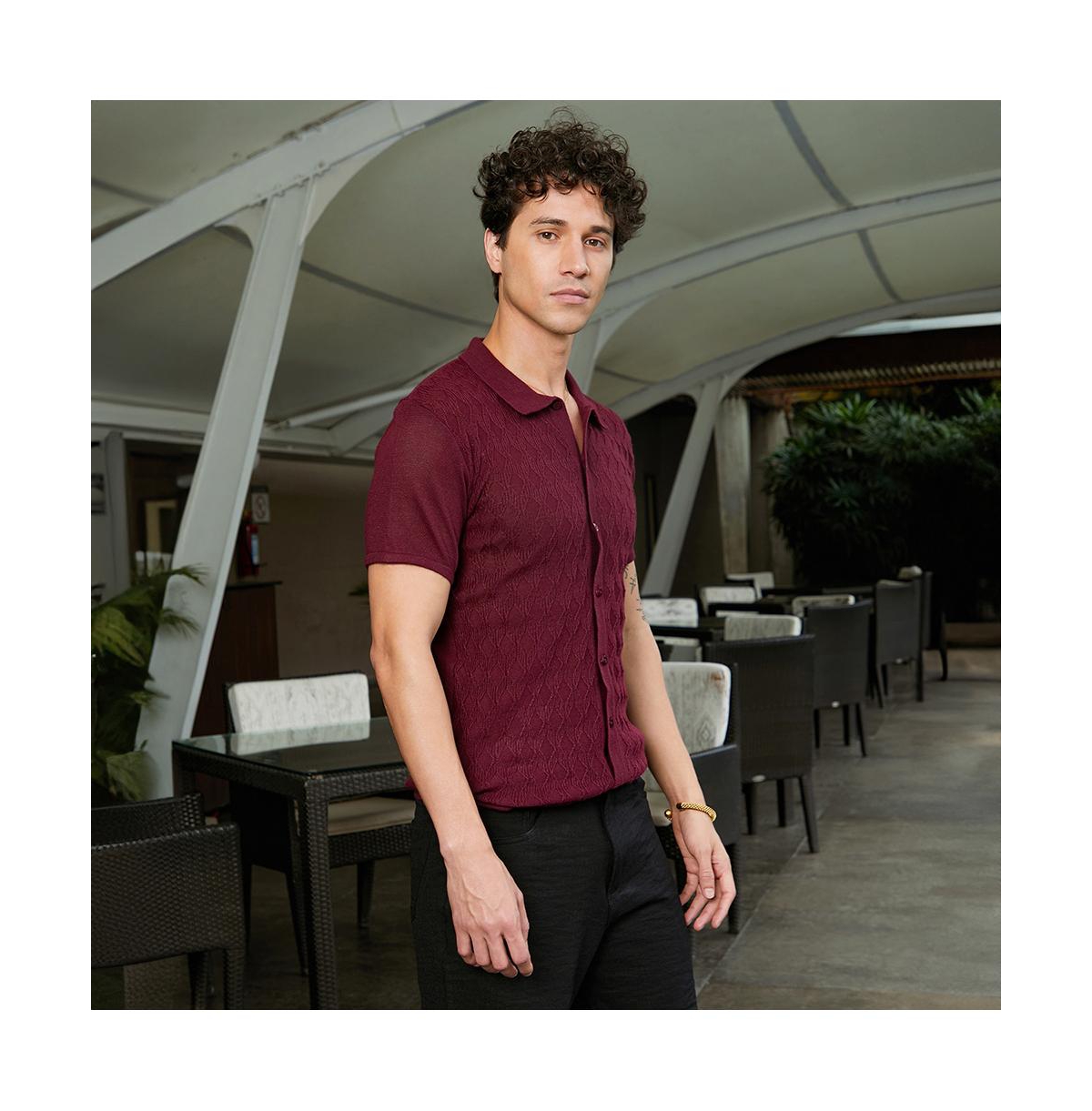 Campus Sutra Men's Argyle-Knit Slim-Fit Shirt