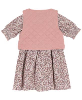 Little Girls' Floral Corduroy Dress with Quilted Vest, 2 pc