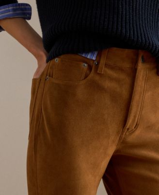 Women's High-Rise Goat-Suede Straight Ankle Pants