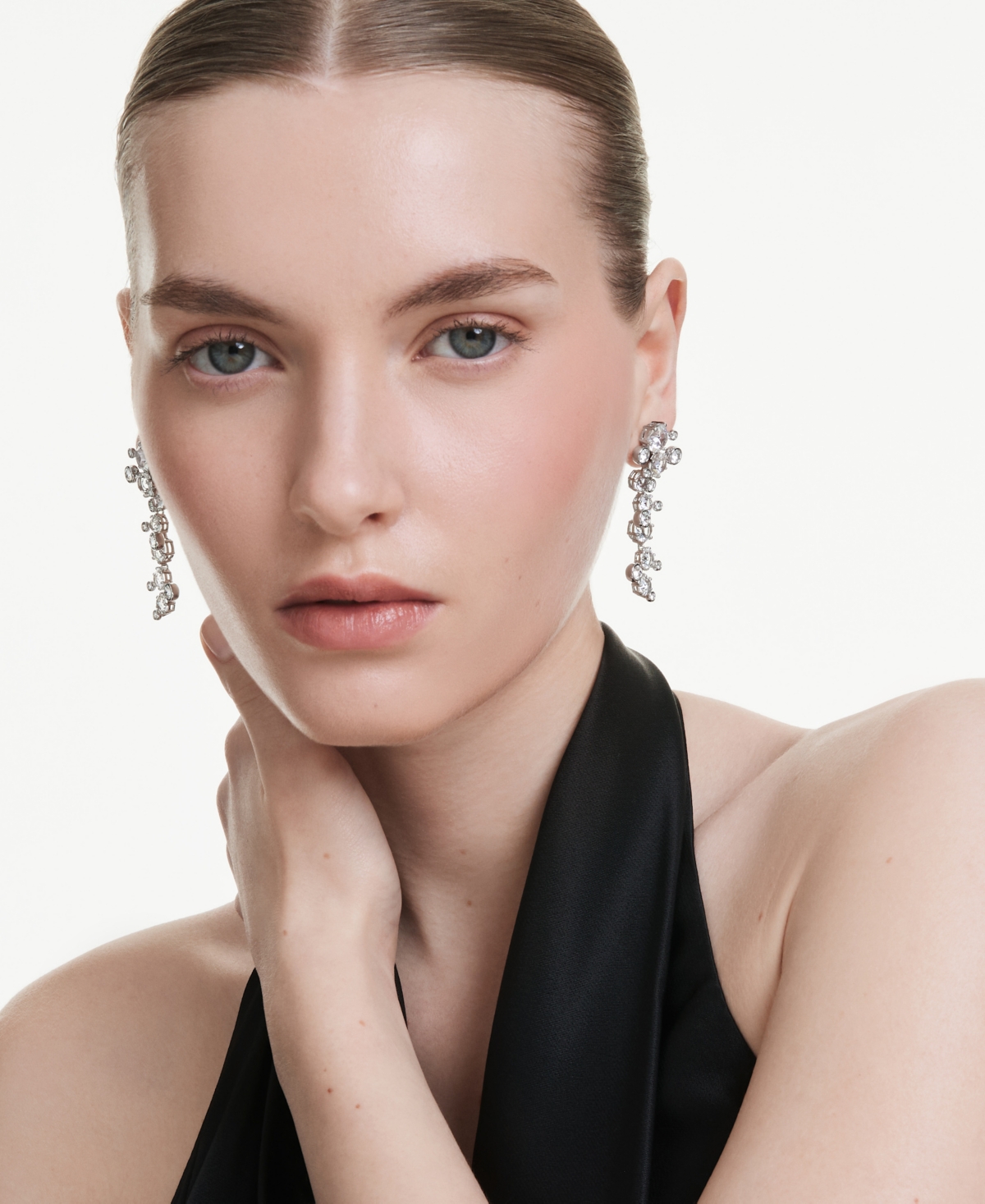 Swarovski Constella Rhodium Plated Drop Earrings In Metallic