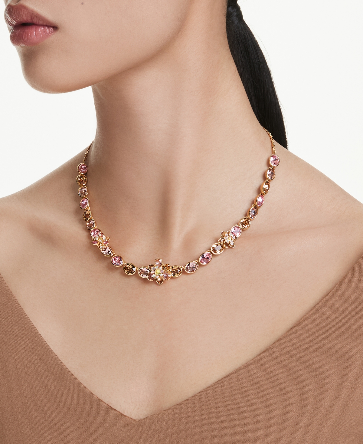Swarovski Idyllia Mixed Cuts Crystal Flower Necklace In Pink