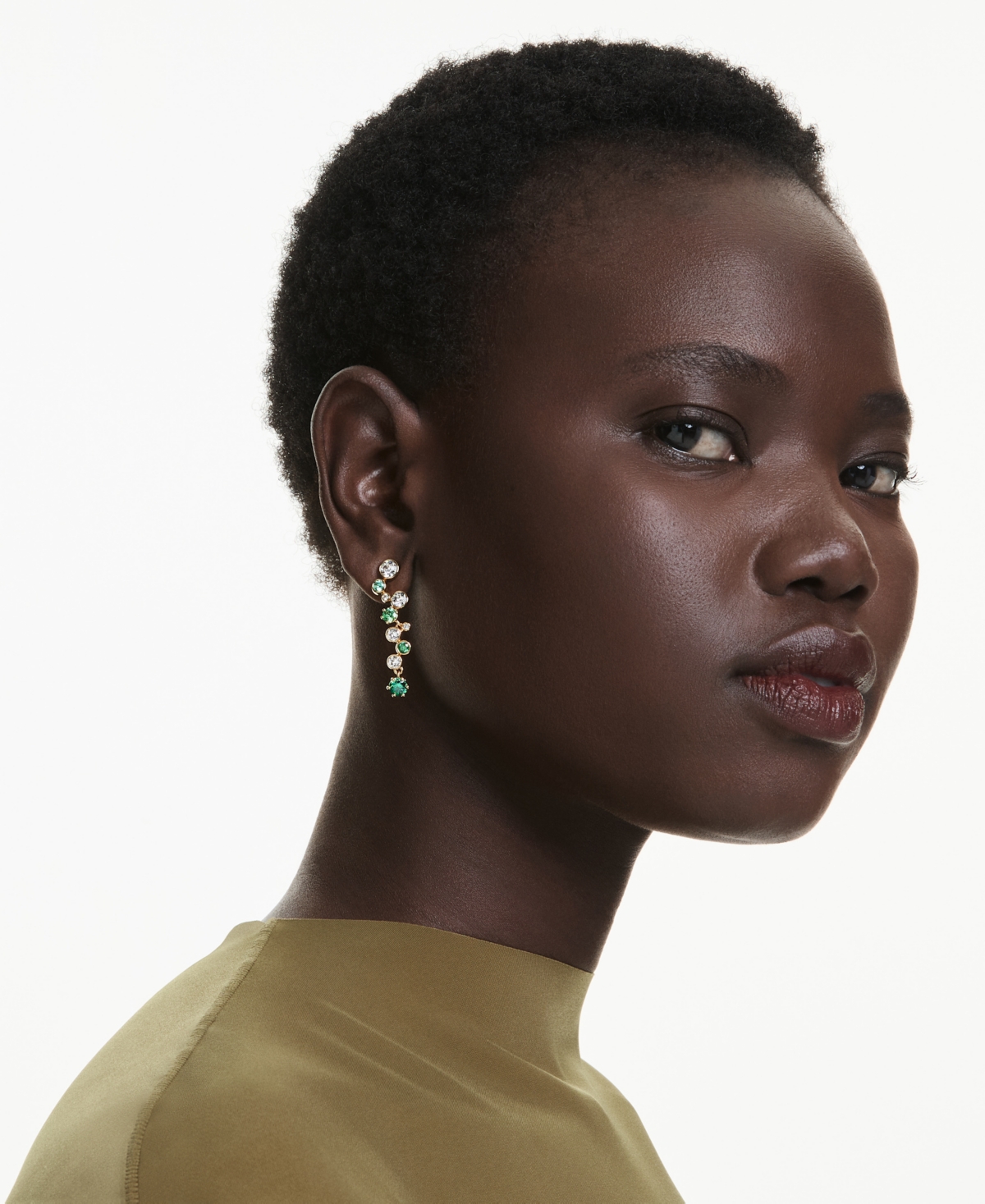 Swarovski Constella Gold-tone Plated Drop Earrings In Green