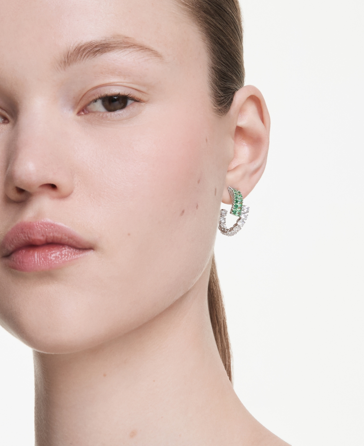 Swarovski Matrix Rhodium Plated Hoop Earrings In Green