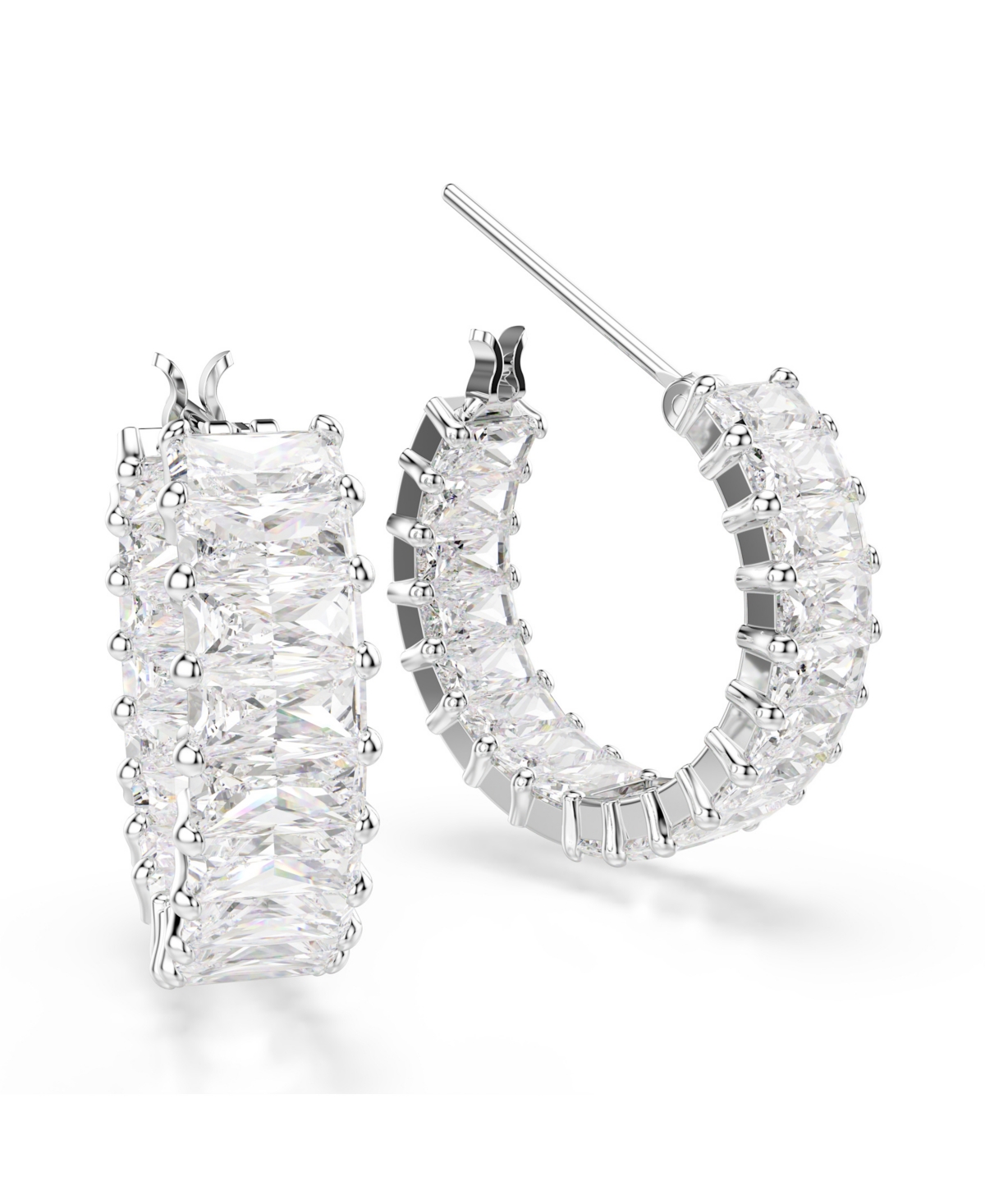 Swarovski Matrix Rhodium Plated Hoop Earrings In Silver